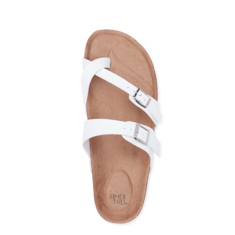 Women’s Comfort Sandals NEW White by Time And Tru Double Buckle Cork Footbed - Picture 2 of 12